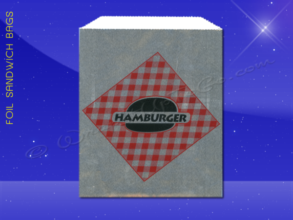 Foil Jumbo Sandwich Bags – 6-1/2 x 1-1/2 x 7-3/4 – Printed Hamburger 1