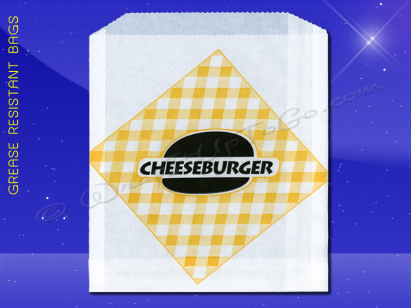 Grease Resistant Sandwich Bags – 6 x 3/4 x 6-1/2 – Printed Cheeseburger 1
