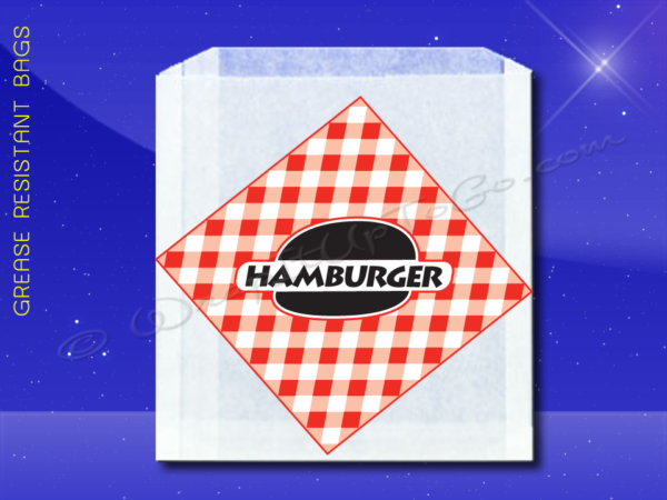 Grease Resistant Sandwich Bags – 6 x 3/4 x 6-1/’2 – Printed Hamburger 1